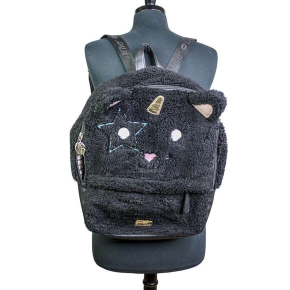 Betsey Johnson Luv Betsey Furry Unicorn Cat Backpack Black Kidcore - Picture 1 of 5